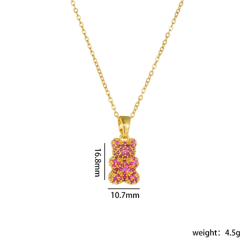 Stainless Steel Chain Classic Shiny Zircon Cute Bear Pendant Necklace for Women Lady Vintage Jewelry Accessories Gifts