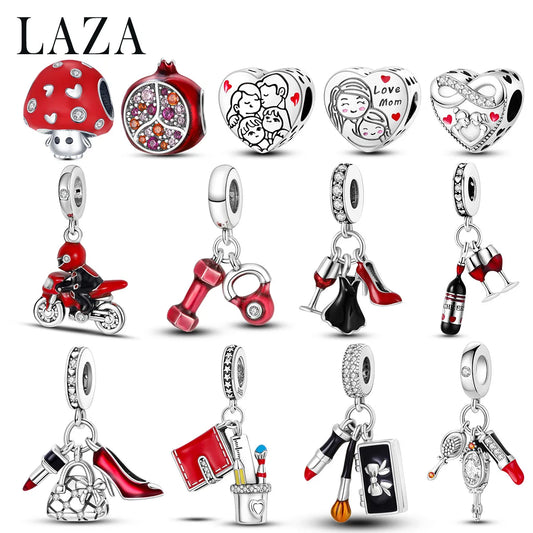 LAZA 1PC Silver Plated Red Charm Beads Fit Bracelet DIY For Woman Jewelry Gift