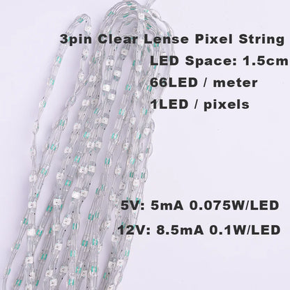 5V 12V WS2811 WS2812 3PIN Clear Lense LED String Lights Dream Color RGBIC Addressable Individually Fairy Seed Pixels Light 