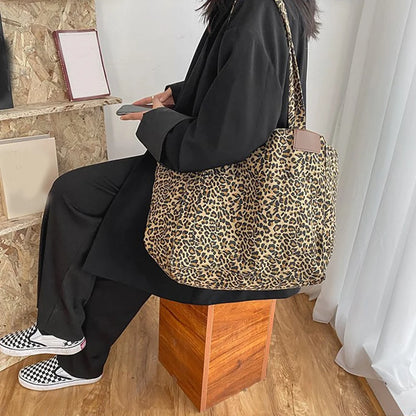 Women Shoulder Bags Canvas Totes Vintage Leopard Large Capacity Elegant Ladies Daily Leisure Handbags Designer Shopping Pouch