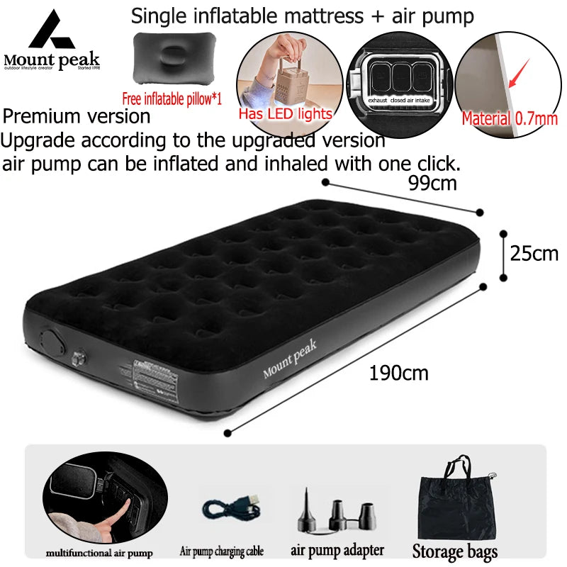 Interior Air Mattress Glamping Mats PVC Inflatable Sleeping Mattress Luxury 2 Person Camping Bed Mat Built-in Pump Thicken Mat