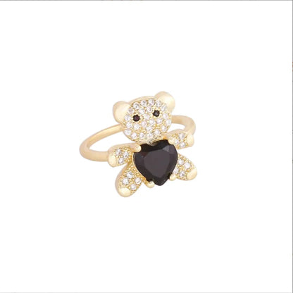 New Love Bear Ring INS Light Luxury Ring Charm Jewelry Ring Cute Girl Gift Factory Wholesale Zircon Ring