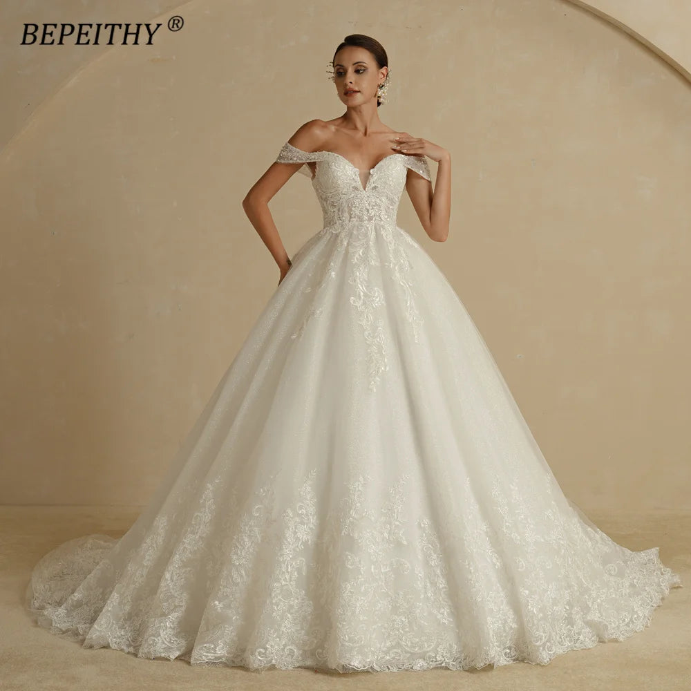 BEPEITHY Customized Princess Sweetheart Wedding Dress For Women Ivory Glitter Sleeveless 2025 Vintage Bride Bridal Ball Gown