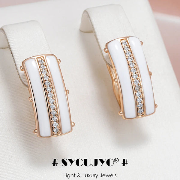 SYOUJYO Natural Zircon Full Paved Earrings For Women 585 Rose Gold Color Glossy Simple Stylish Daily Wear Jewelry