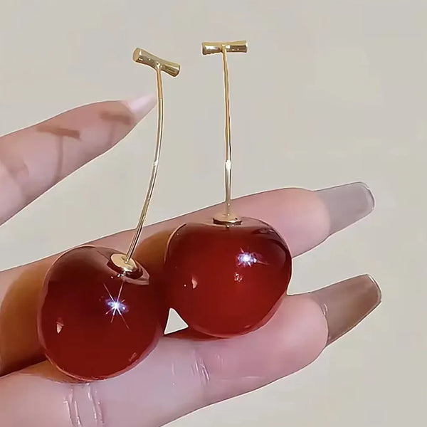 Sweet Red Cherry Earring for Women Trendy Korean Small Fresh Sweet Lovely Cherries Pendant Fruit Earrings Party Jewelry Gifts