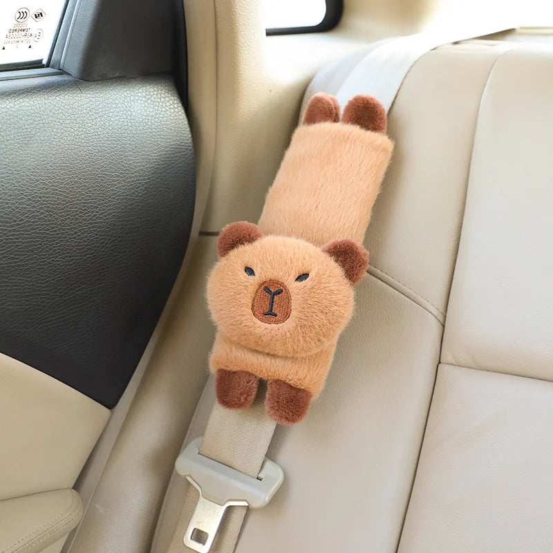 Cute Capybara Plush Car Pillow Rearview Mirror Tissue Box Car Headrest Shoulder Cover Combination Of Car Supplies Decoration Car