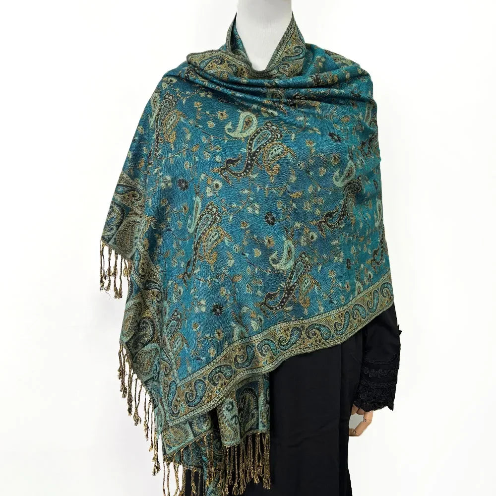 Fashion Ladies Paisley Kashmiri Imitated Pashmina Tassel Scarf Hijab Knitted Jacquard Bauhinia Vintage Scarf 180*70cm