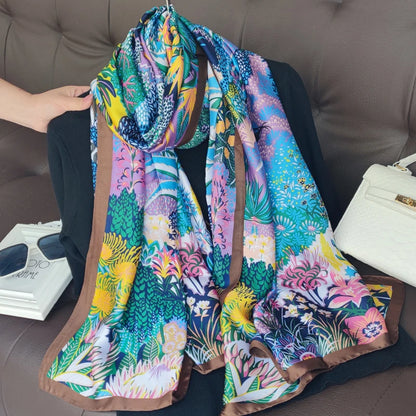 180*90cm Luxury Brand Women Summer Silk Scarves Shawls Lady Wraps Soft Female Geometry Beach Stole Bandanna Foulard Muffler