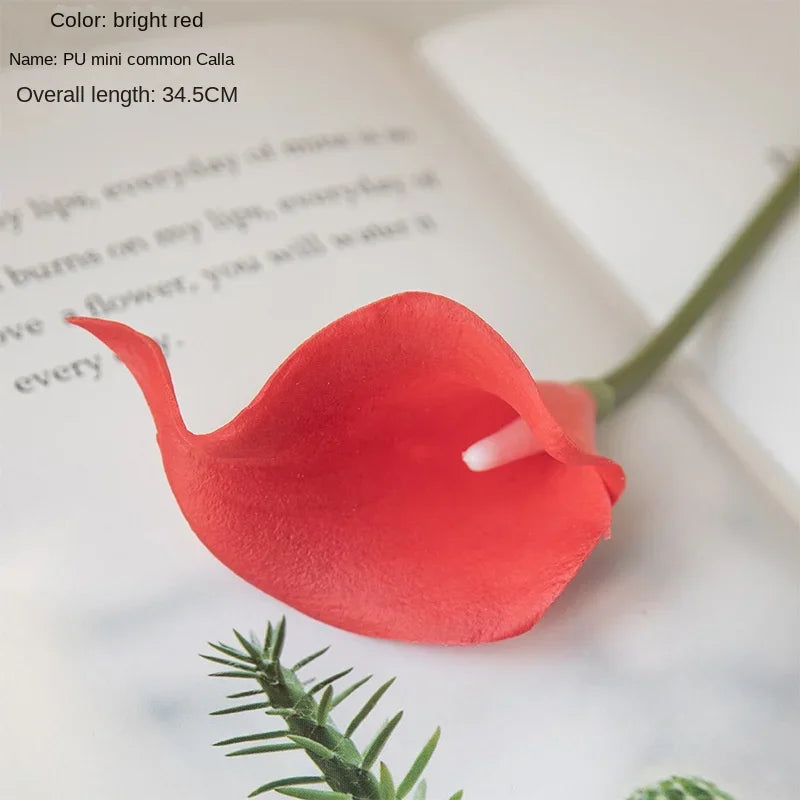 10pcs PU Mini Calla Lily Artificial Flower Fake Wedding Hand Bouquet Home Decoration Flores Artificiales Para Decoracion Hogar