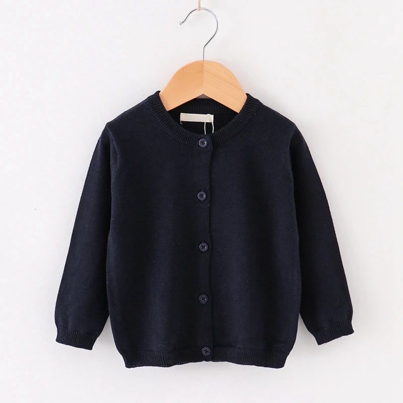 Children's Round Neck Long Sleeve Knitted Cardigan Boys Girls Cotton Button Knitted Bottom Shirt Top 0-6 Years Old