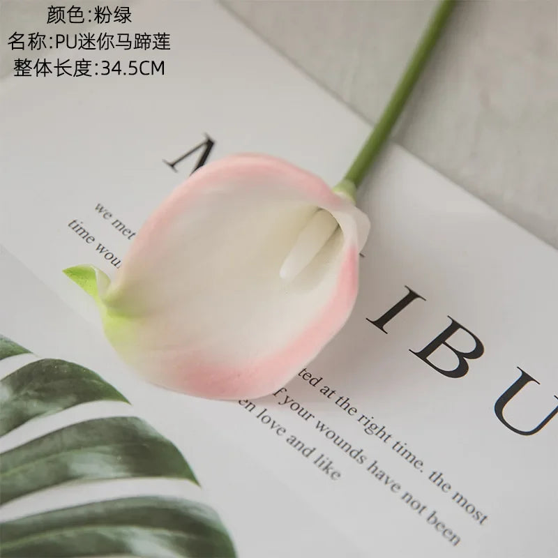 10pcs PU Mini Calla Lily Artificial Flower Fake Wedding Hand Bouquet Home Decoration Flores Artificiales Para Decoracion Hogar