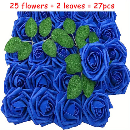 27pcs Artificial Flowers, Fake Flowers Roses W/stem For Party DIY Wedding Bouquets Centerpieces Arrangements, OPP bag packaging