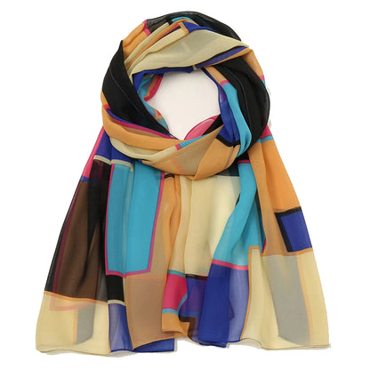 Silk Scarf Chiffon HIjabs for Women Elegant Woman Shawls Wraps Geometric Print Beach Stole Scarves Foulard Femme Hijab 150*50Cm