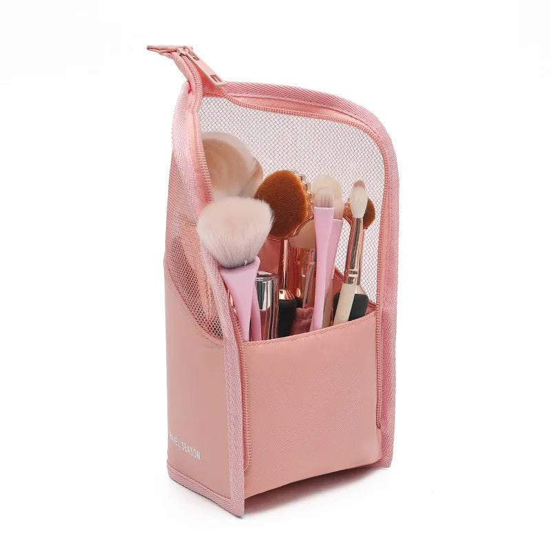 1 Pc Stand Cosmetic Bag for Women Clear Zipper Makeup Bag Travel Female Makeup Brush Holder Organizer Toiletry Bag