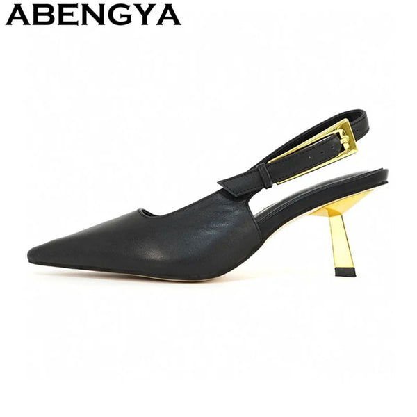 ABENGYA Woman's 35-44 Big Size Mid Heels Sandals Women Sexy Runway Pumps Female Pointy Toe Stiletto Slingback Zapatillas mujer