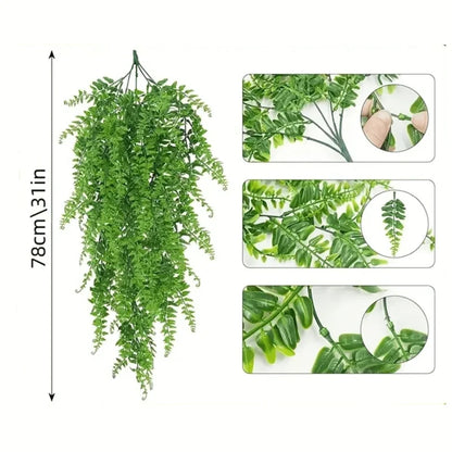 4pcs Persian Fern Leaves Artificial Plant Vine Home Garden Room Decor Hanging Fake Ivy Vine Grass Wedding Party Wall Home Decor