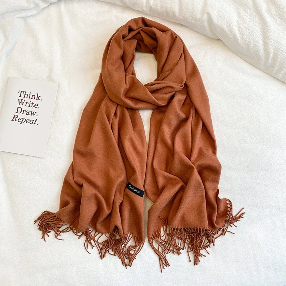 Solid Colors Cashmere Feel Scarfs for Women Winter Keep Warm Pashmina Scarfs Wraps Blanket Bufanda Women Scarves Stoles Foulard