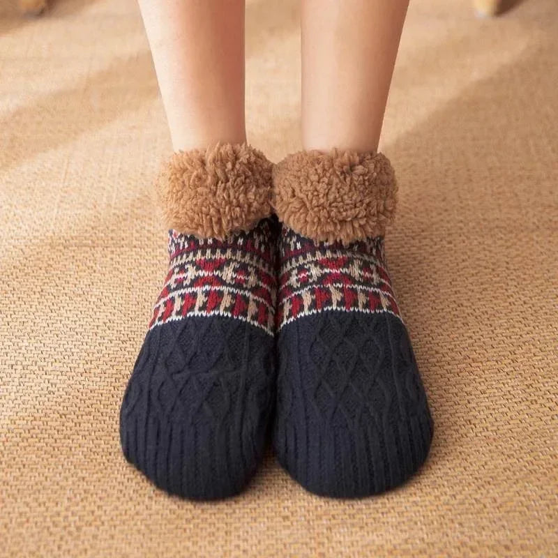 Warm Slipper Socks Women Winter Floor Socks Super Soft Lined with Grippers Socks Non-slip Knitted Adult Plus Fleece Carpet Sox