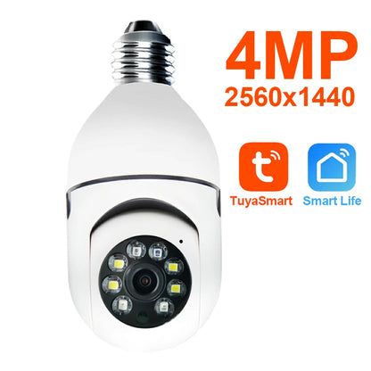 5MP Tuya Ycc365 E27 Bulb Surveillance Camera Wifi Night Vision Full Color Auto Human Track 4x Zoom Video Indoor Security Monitor