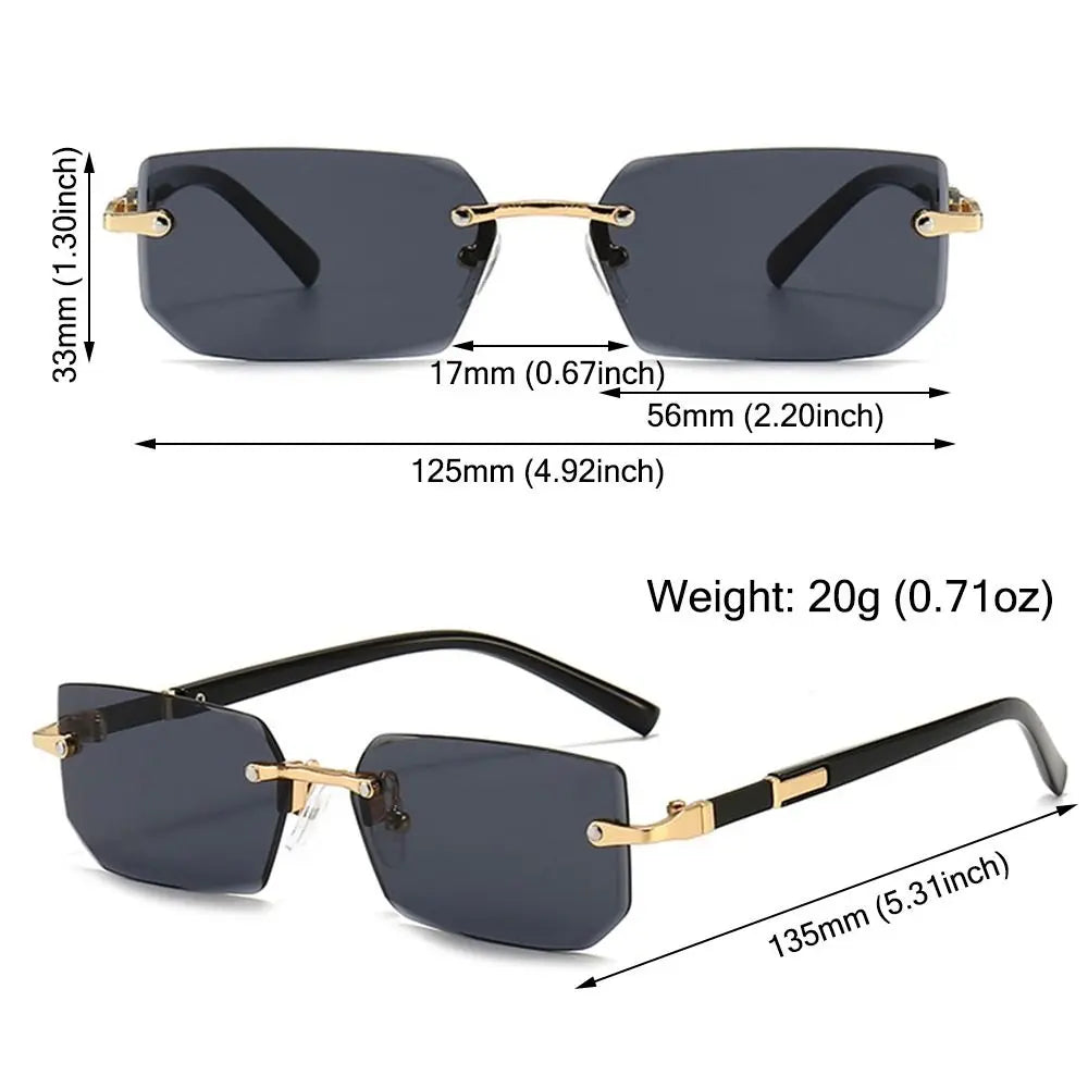 UV400 Protection Rimless Rectangle Sunglasses Trendy Y2K Eyewear Shades for Women & Men