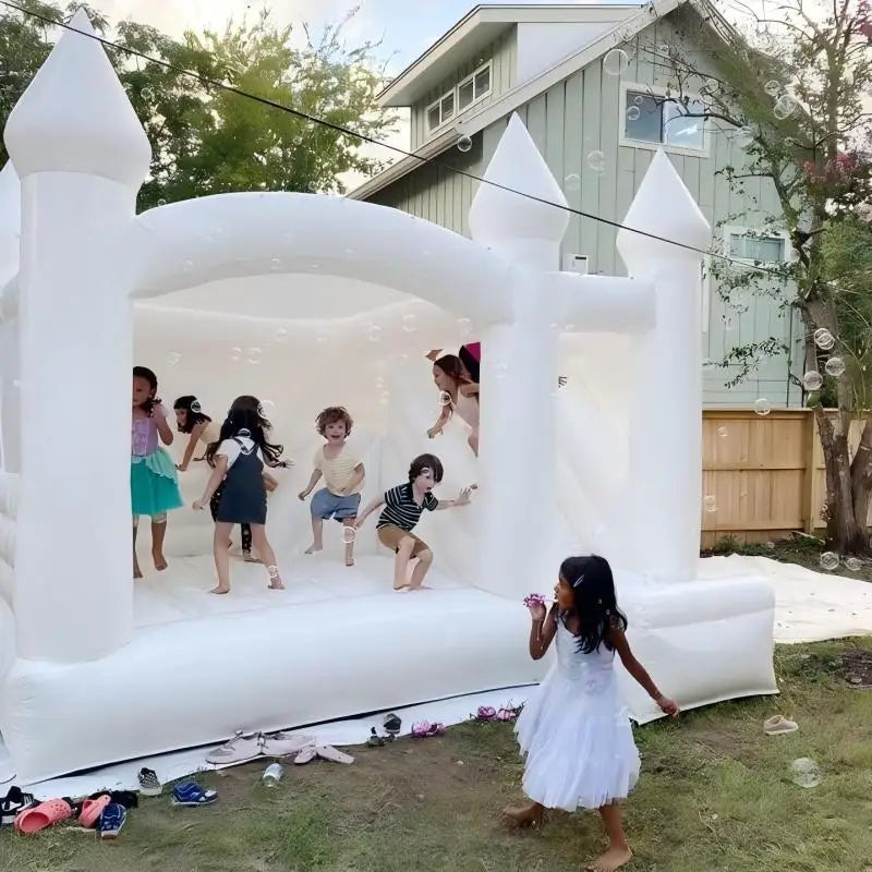 PVC Inflatable White Bounce House Jumping Castle Bouncer with Ball Pit Blower for Kids Birthday Wedding Party