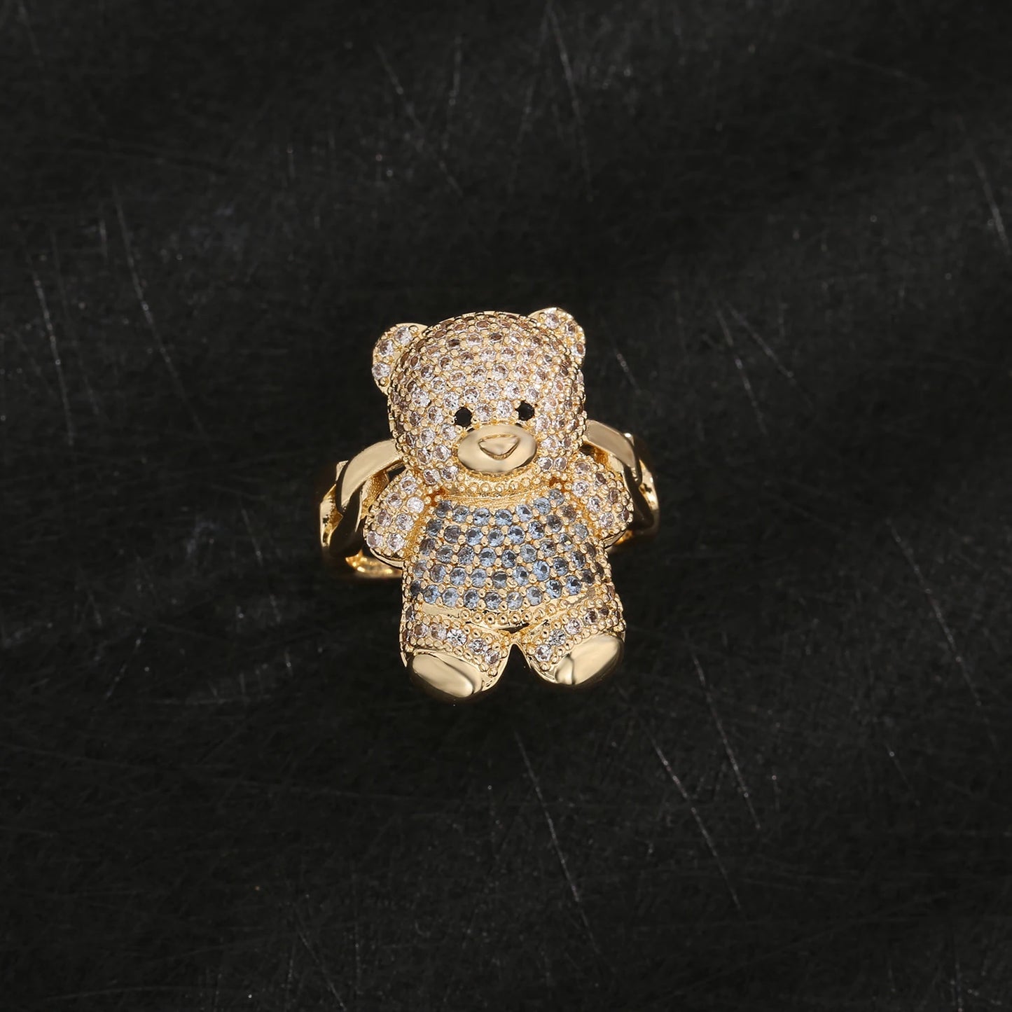 New Original 14k Gold Plated Fashion Colorful Cute Teddy Bear Ring Suitable for Women and Girls Animal Personality Jewelry