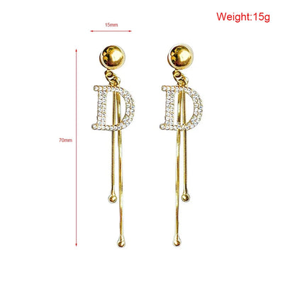 2023 New Luxury Brand Long Tassel Drop Earrings for Women D Letter Crystal Snake Chain Fashion Shiny Jewelry