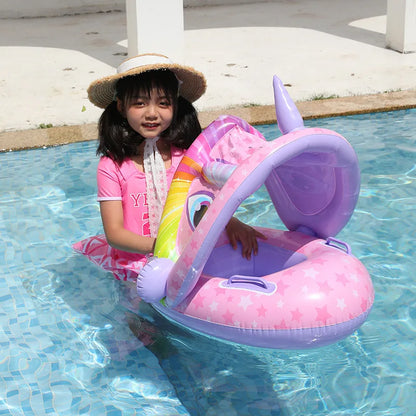 Infant Baby Float Swimming Seat Circle Inflatable Pool Swimming Ring Baby Water Seat with Sunshade Summer Beach Party Toys