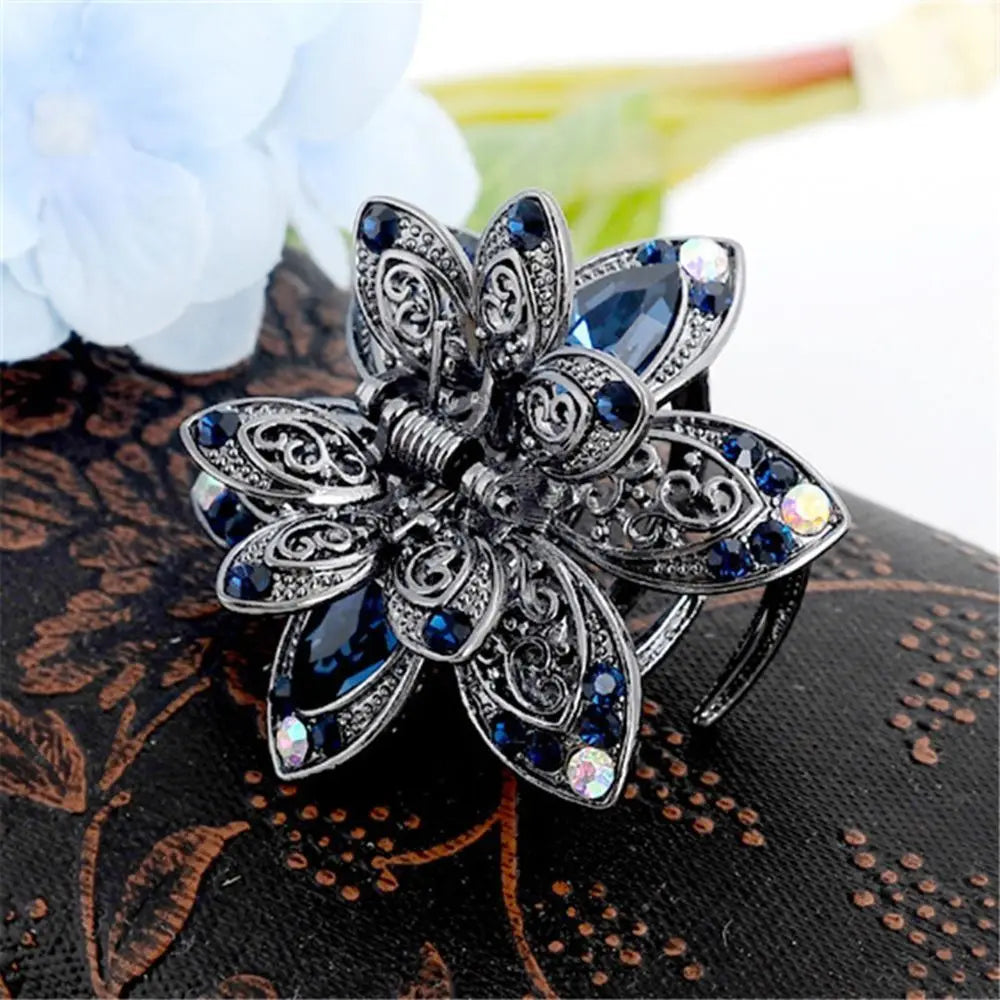 Women Crystal Hair Clip Claw Flower Hair Accessories Rhinestones Hair Clip Hair Claws Crab Jewelry Styling Tool