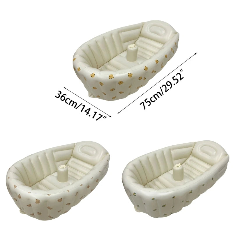 Cartoon Pattern Baby Inflatable Bathtub 90x55x30cm Foldable PVC Indoor Swimming Pool for Infants Summer Kids Water Fun Game