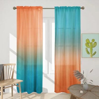 2 Panel Gradient Color Sheer Voile Curtains Pastoral Rustic Window Screen Drape Panel Tulle Curtains Translucent Gauze Curtains