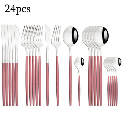 Zoseil Cutlery Set in Red and Gold Stainless Steel 24 Pcs Dinnerware Set in Flatware Kitchen Dinner Mmirror Stainless Steel