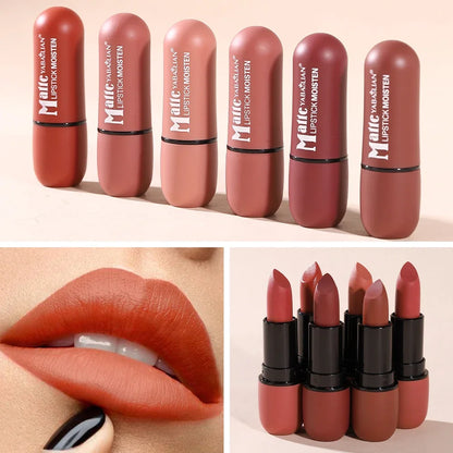 Nude Brown Matte Lipstick Makeup Waterproof Lasting Cosmetics Sexy Purple Red Velvet Lipsticks Tinted Non-stick Cup Lip Stick