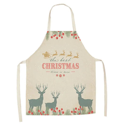 1Pcs Merry Christmas Apron for Woman Pinafore Cotton Linen Aprons 55x68cm Adult Bibs Kitchen Baking Cooking Accessories