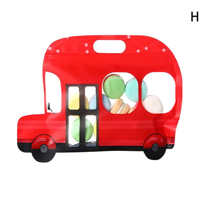 10Pcs Construction Truck Bulldozer Excavator Police Car Fire Engine Shape Candy Cookie Bags Kid Birthday Party Gift Zipper Bags