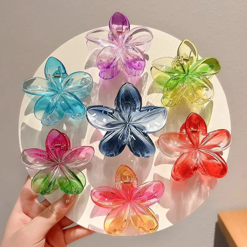 AISHG Gradient Flower Hair Claw Clips Non-Slip Hair Clips for Women Cute Shark Clips Hawaiian Hair Flower Clip Large Plumeria