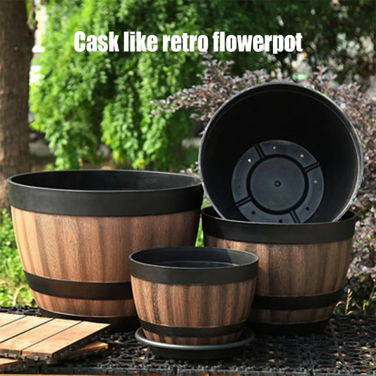 Bucket-liked Flower Pot Large Capacity Retro Planter For Home And Garden