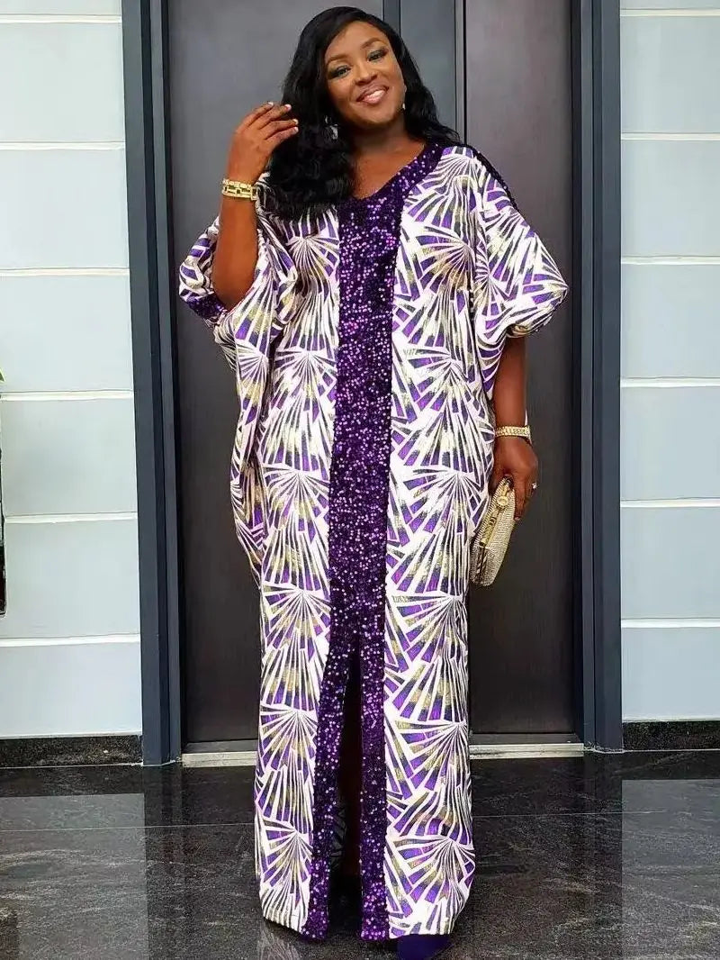 African Dresses for Women Plus Size Africa Clothes Dashiki Ankara Sequin Outfit Gown Kaftan Muslim Wedding Party Long Maxi Dress