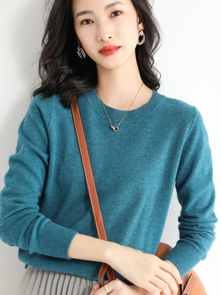 2024 Classic Style Cashmere Pullover Fashion Merino Wool Sweater Round neck Long Sleeve Knitwear Soft Warm Basic' Clothing Tops