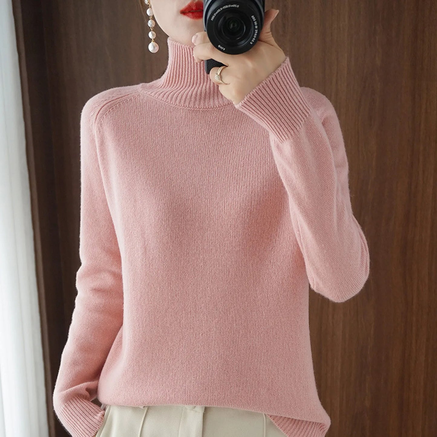 Women's Long Sleeved Knitted Sweater Standing Collar Autumn Winter Top Sweater Women Sweaters for Autumn Winter Women Clothing