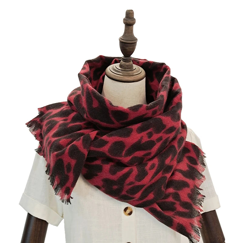 Female Winter Large Size Pashmina Scarf Leopard Print Cashmere Shawl for Women Luxury Designed Stole Thick Pareos Muffler