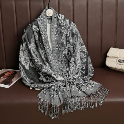 Tassel Blanket Design Thick Pashmina New Winter Warm Shawl Wrap Cashmere Scarf Women Neckerchief Poncho Stoles 2024