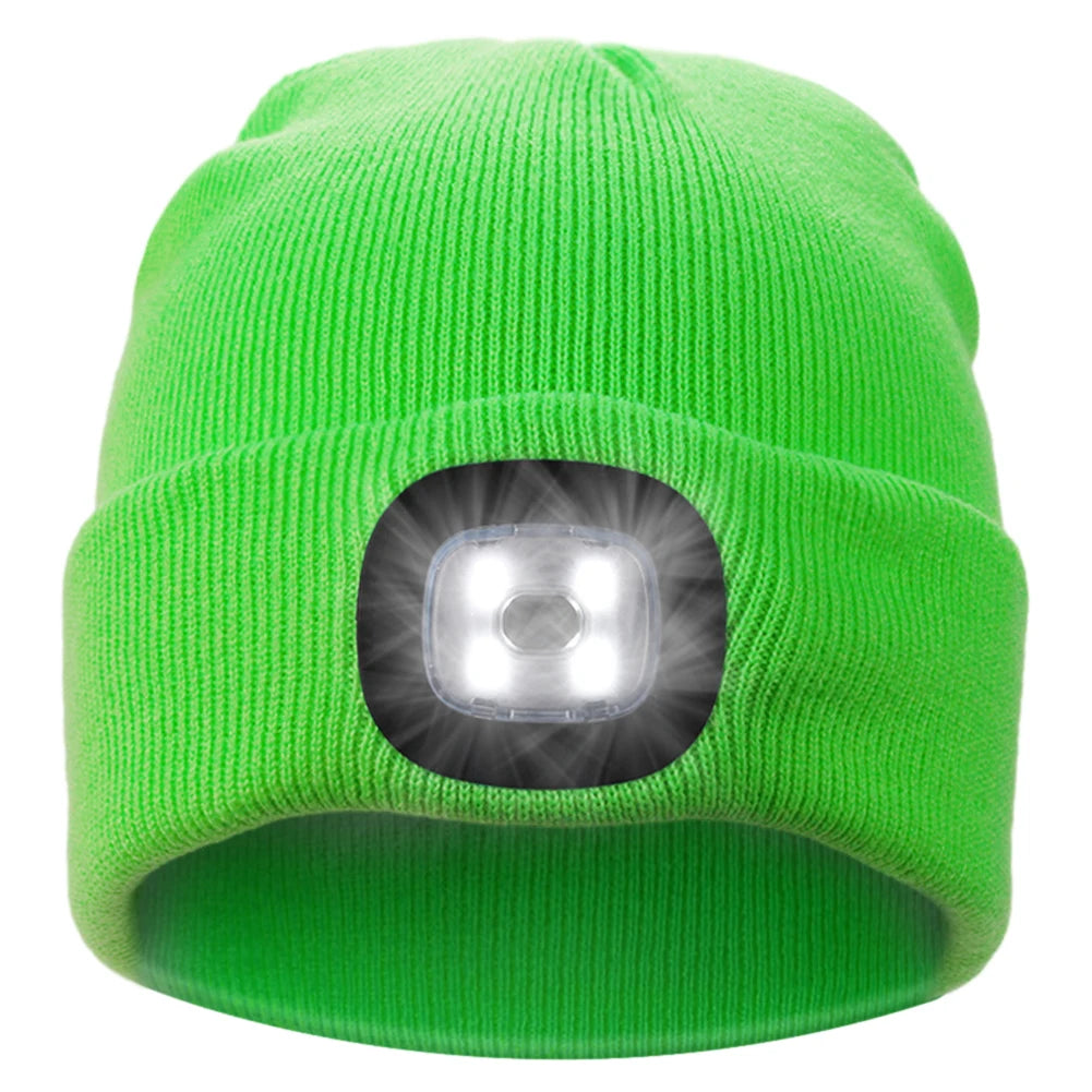 Unisex 4 LED Beanie Hat Hands Free Headlamp Cap for Men and Women Winter Knit Lighted Headlight Hats Portable Headlamp Torch