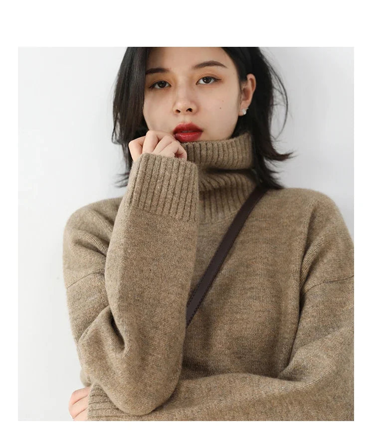 CHIC VEN Women's Sweater Autumn Winter New Turtleneck Knit Pullover Loose Clothes for Women Warm Solid Basic Female Tops 2023