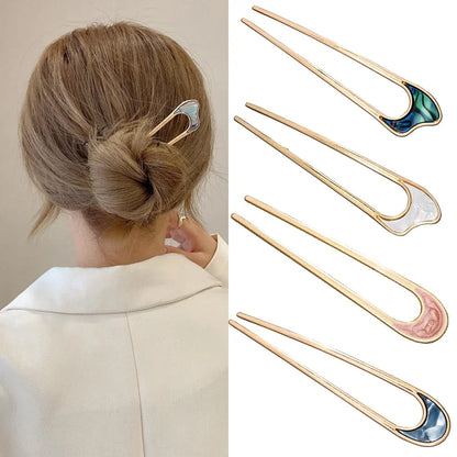 Shell Hairpin Metal U Shaped Hair Pins Hair Fork U French Hair Pin Simple And Fashionable Hair Accessories For Women