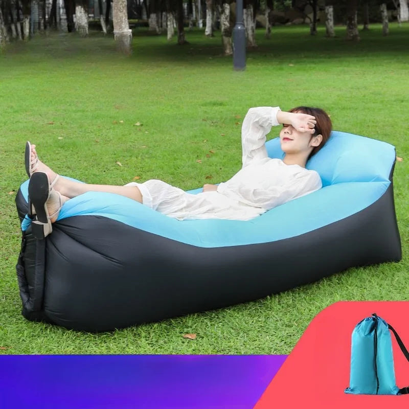 outdoor portable Lazy Inflatable Sofa Outdoor Portable Beach Air Sofa Folding Camping Inflatable Sofa Bed Sleeping Bag Single Pe