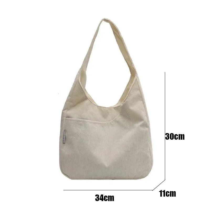 Canvas Shoulder Women's Tote Bag Corduroy Simple Casual Large Capacity Designer Handbags For Women Travel Solid Shopper Bag