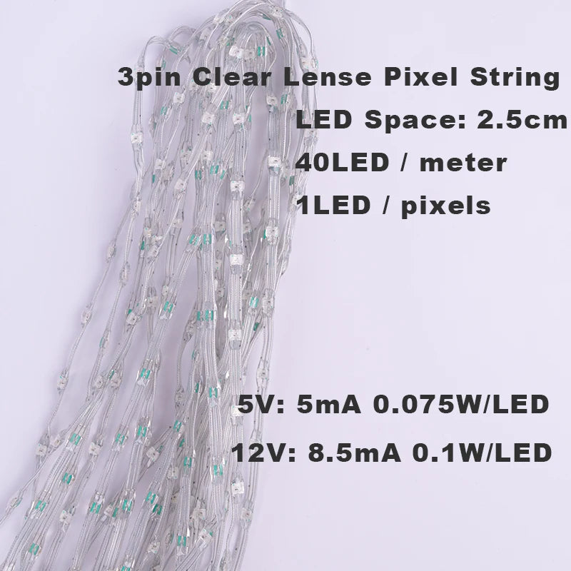 5V 12V WS2811 WS2812 3PIN Clear Lense LED String Lights Dream Color RGBIC Addressable Individually Fairy Seed Pixels Light 