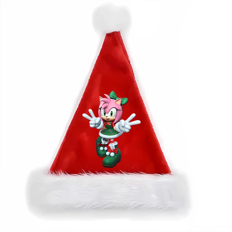 Sonics Anime Santa Hats Non-woven Fabric Red Xmas Cap Kids Adults Unisex Christmas Dress-up Party Decor Cosplay Child Party Gift