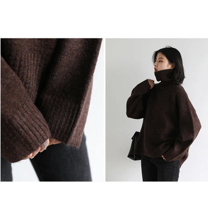 CHIC VEN Women's Sweater Autumn Winter New Turtleneck Knit Pullover Loose Clothes for Women Warm Solid Basic Female Tops 2023